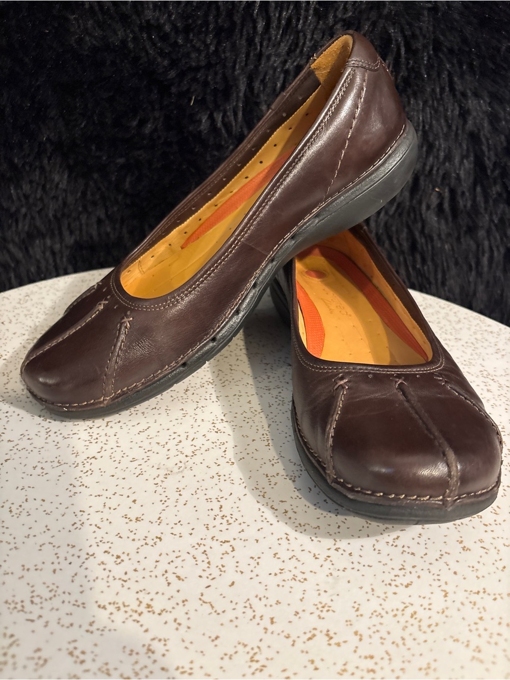 Clarks Dark Brown Leather Slip-On Comfort Flats